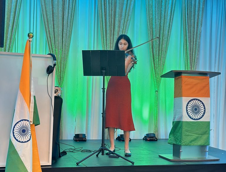 Sarah performing violin at the India Republic Day celebration